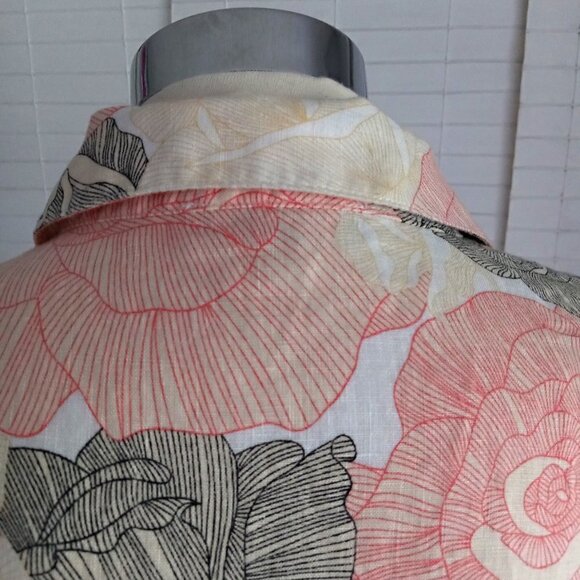 Joan Vass Sleeveless Linen Tunic - Coral and Charcoal - Picture 11 of 16